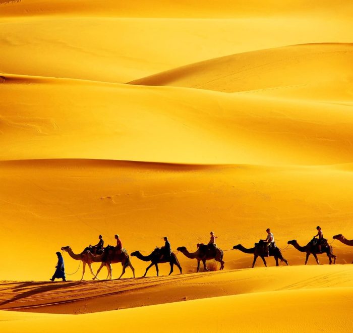 caravana dromedarios en dunas merzouga viaje aventura equilibrada morocco indigo